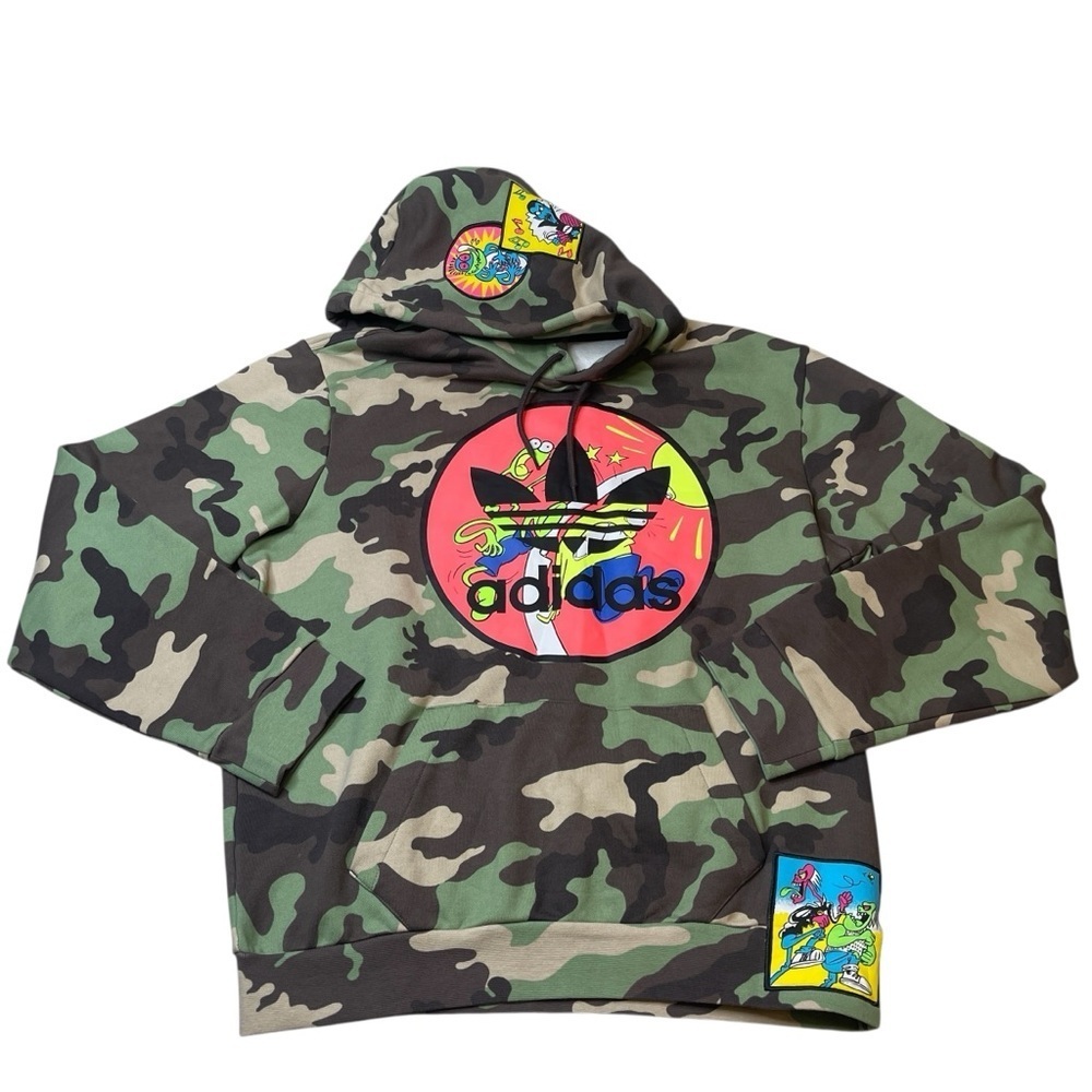Adidas Originals × Jeremy Scott Camo Green Hoodie Neon Patches Mens Size M New
